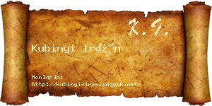 Kubinyi Irén névjegykártya